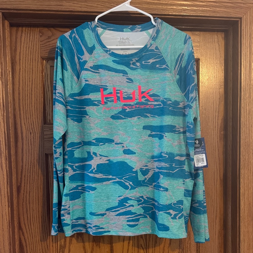 Huk Blue and Green Camo Long Sleeve Shirt